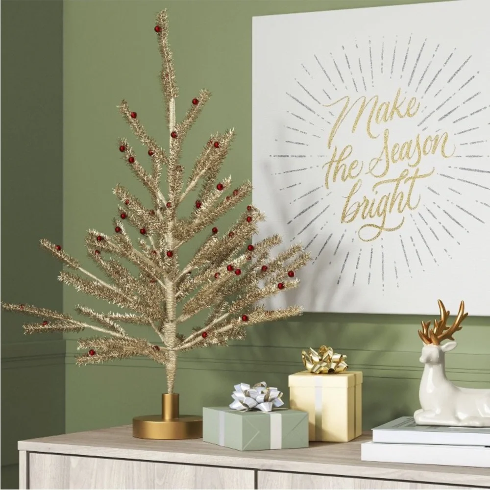 24” Tinsel Christmas Tree Gold - Threshold